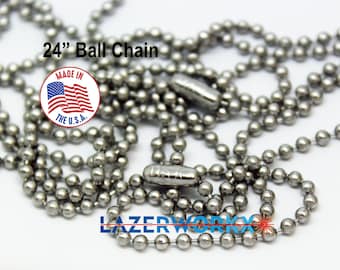 24" Stainless Steel Ball Chain Necklace – Military Dog Tag Style, Made in USA Wholesale Prices