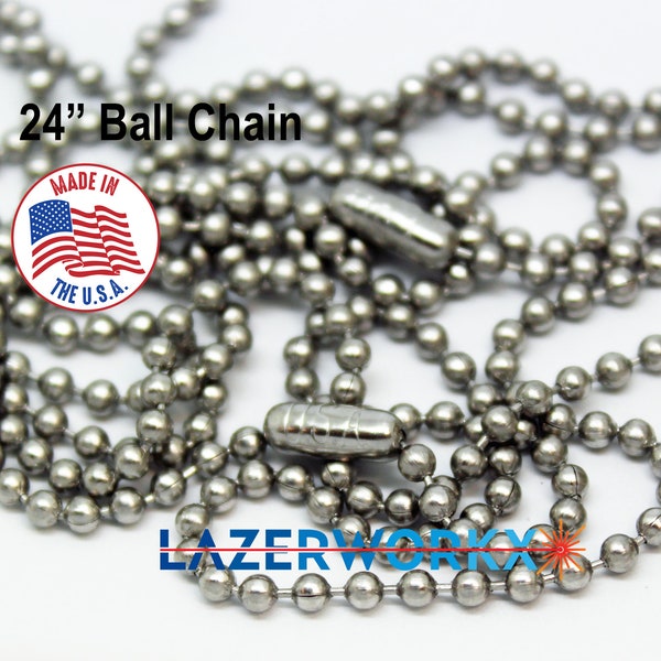 24" Wholesale Bulk Lot of 10, 15, 25, 35 AMERICAN MADE  MilSpec Stainless Steel 2.4mm #3 Ball Chain Necklace. Best Quality Made in the USA