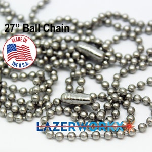27&quot; Wholesale Bulk Lot of 100 AMERICAN MADE MilSpec Stainless Steel 2.4mm #3 Ball Chain Necklace. Best Quality Made in the USA