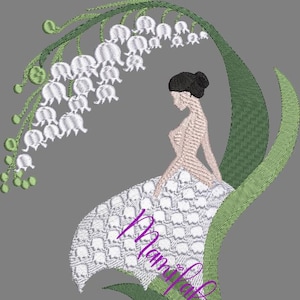 machine embroidery design woman lily of the valley