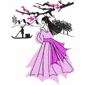 machine embroidery design girl flowers