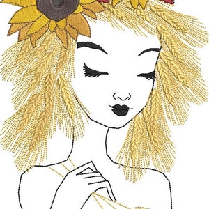machine embroidery design young girl summer theme, embroidery design download