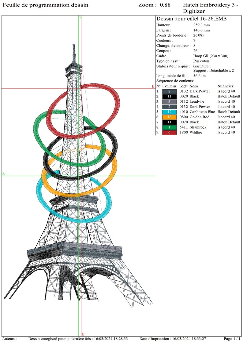 conception broderie machine tour Eiffel anneaux image 2