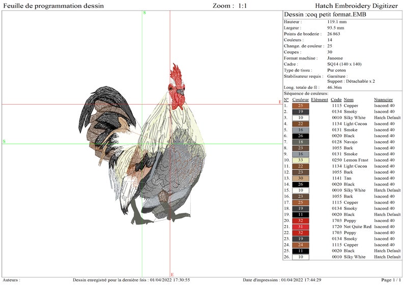 coq conception broderie machine, design embroidery en téléchargement image 3