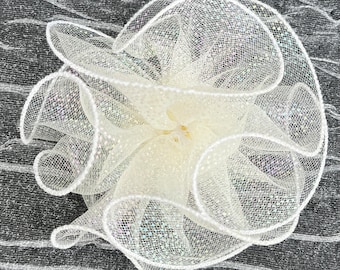 Tulle bow chiffon Flower with  hair clip, off white bow hair clip, tulle bow , large white bow clip, big tulle , wedding bow the Princess