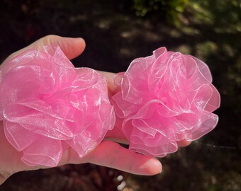 Chiffon Flower Hair Bow~Wedding Accessories~Lace Flower~Flower Hair Clip~Flower Girl Hair Bow~Wedding pink