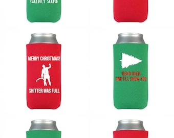 SKINNY Christmas Vacation Can Cooler, Christmas Vacation movie, stocking, christmas vacation, clark griswold, shitters full, thin can cooler