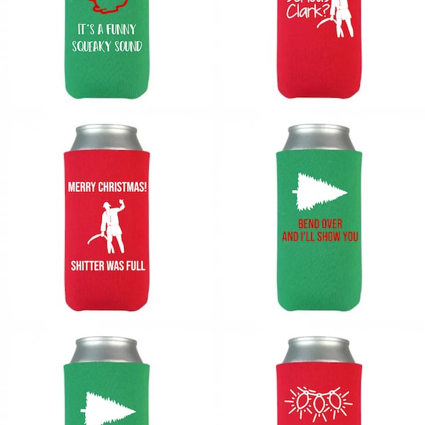 SKINNY Christmas Vacation Can Cooler, Christmas Vacation movie, stocking, christmas vacation, clark griswold, shitters full, thin can cooler