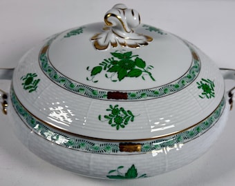 vintage Herend HVNGARY peint à la main 84 AV bouquet chinois vert 11 po bol soupière couvert c1946 Hongrie Rare