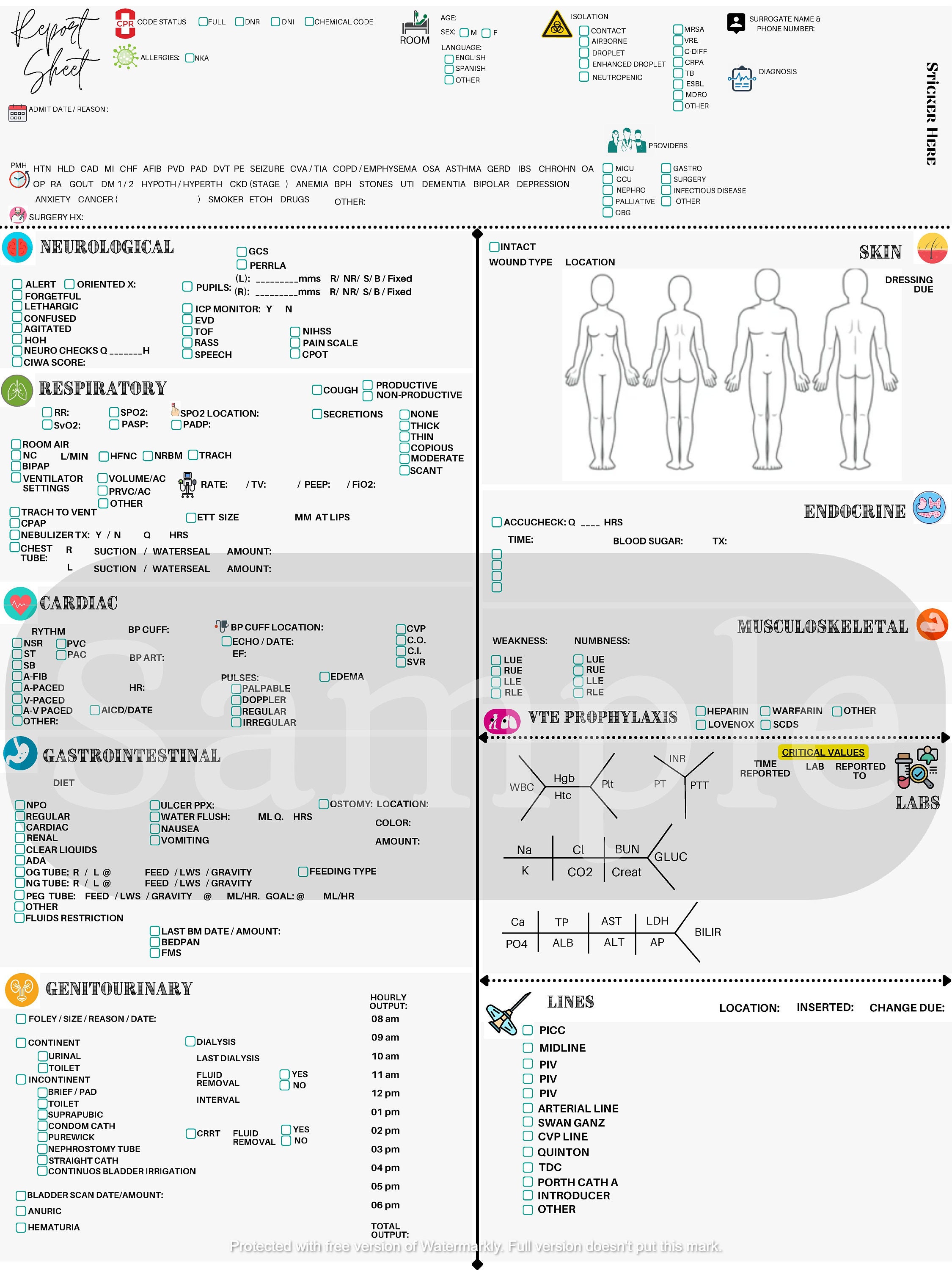 Icu day shift report sheet etsy