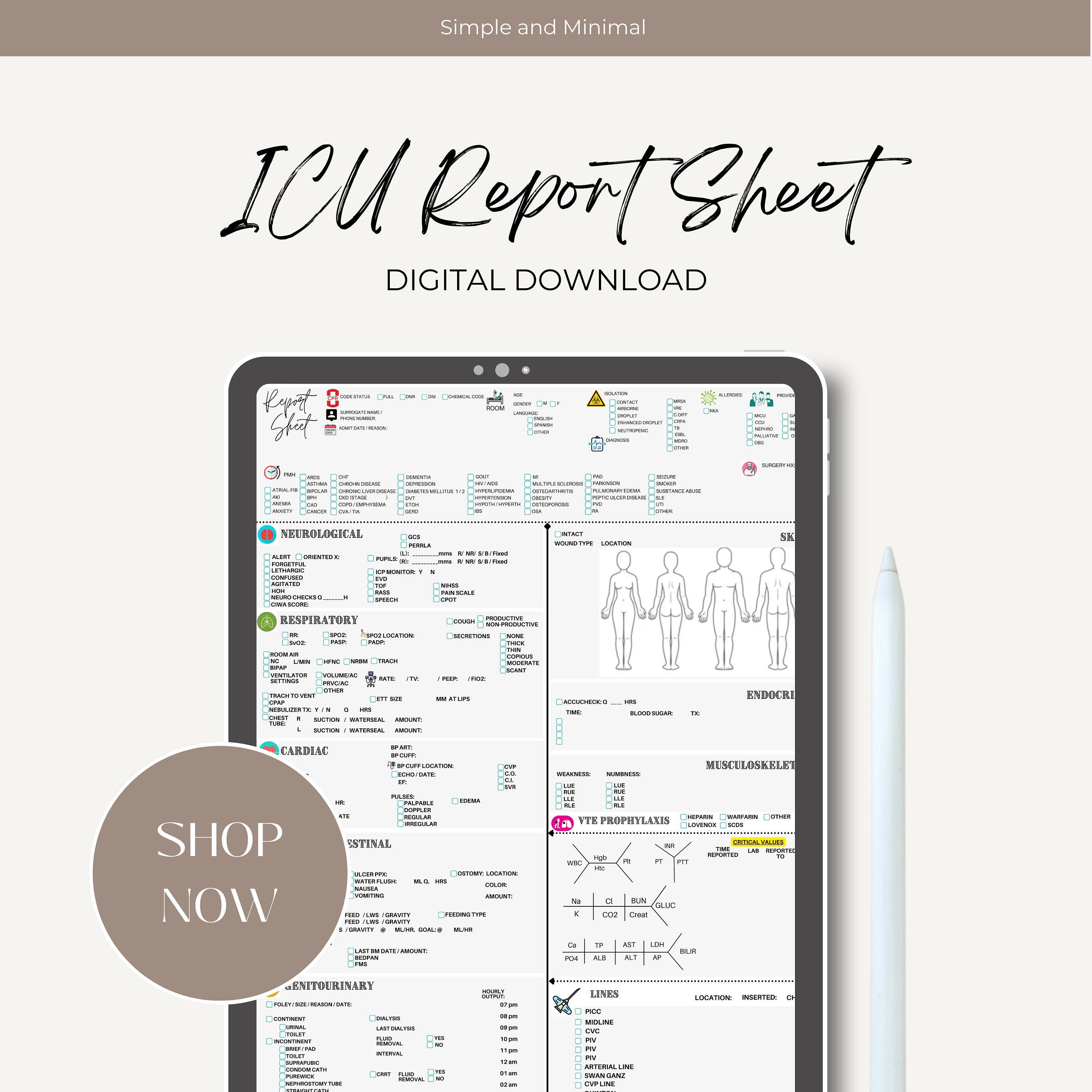 Icu day shift report sheet etsy