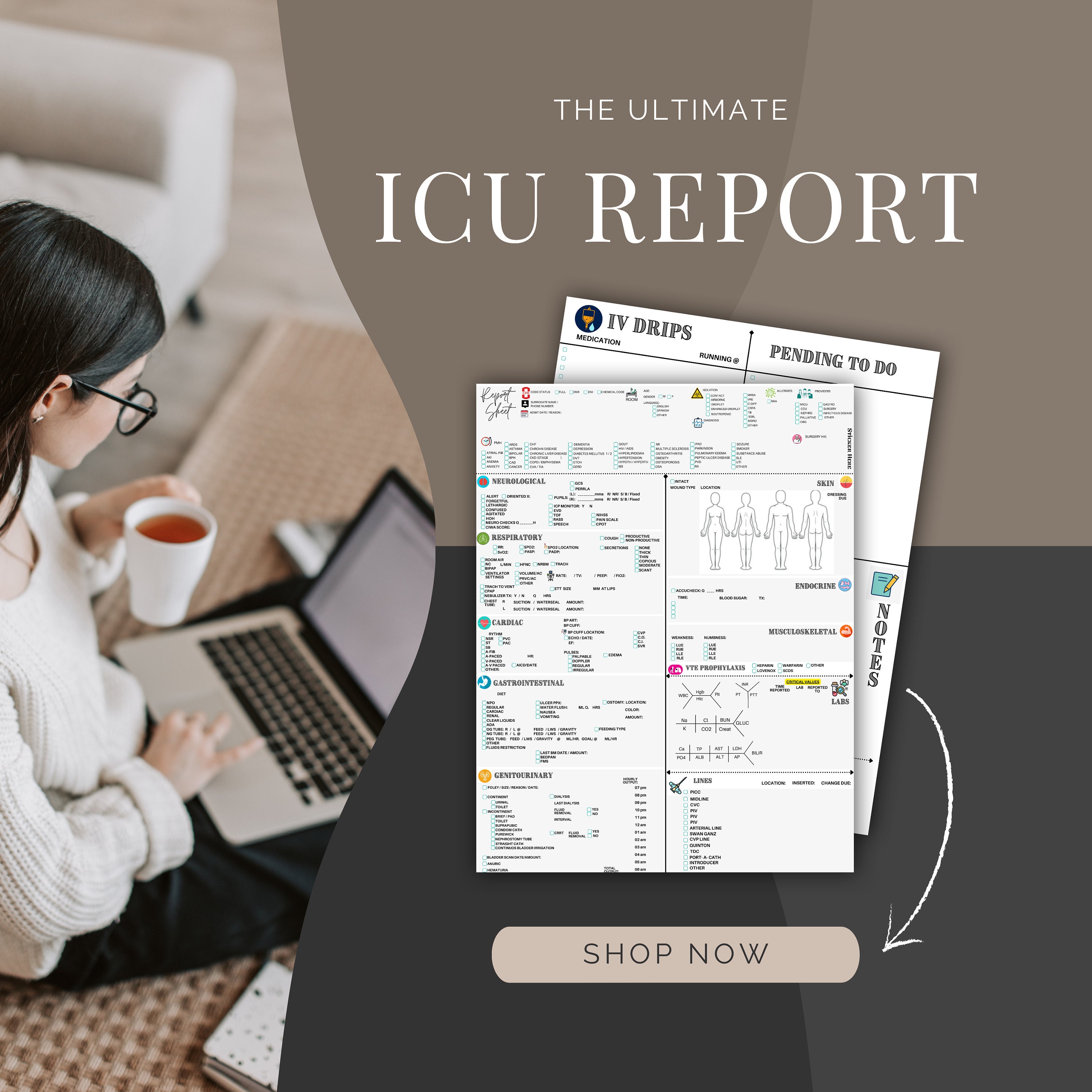 Icu day shift report sheet etsy