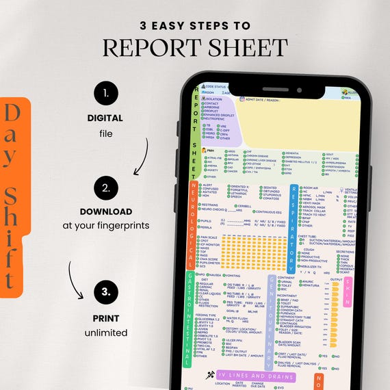 NURSING GRAPHICS EX 9冊セット 第1版3刷 Day Shift Nursing Report Sheet | Printable Nurse Organizer for ICU