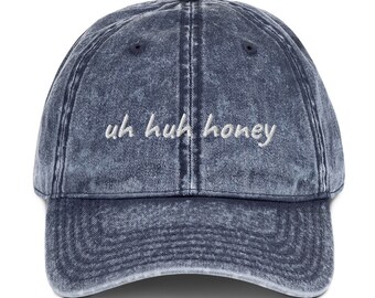 Tech Design Uh Huh Honey Embroidered Dad Hat - Adjustable Cotton Baseball Cap, Black