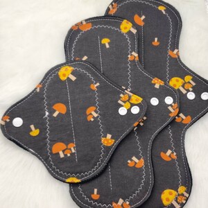 Mushroom Madness ready to ship cloth pads, washable, sanitary pad, reusable 6 inch liner, 8,10 inch average, 12, 14 inch heavy