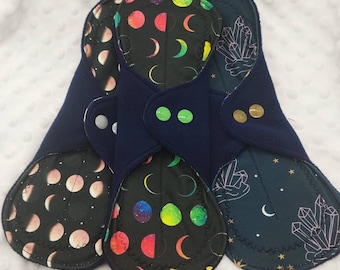 My Moon Triple Pack reusable pads washable, ultra thin,mama cloth 6/8/10/12/14/16 inch option