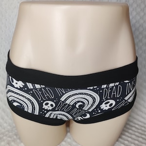Dead Inside monochrome custom made to order comfort undies, elastic free panties, period panty option