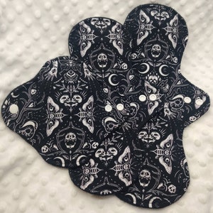 Black Magic cloth menstrual pad, panty liner washable cloth pad available in 6/8/10/12/14/16 inch average and heavy