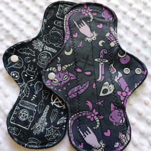 Big Witch Energy two pack cloth menstrual pad, panty liner washable cloth pad available in 6/8/10/12/14/16 inch average and heavy