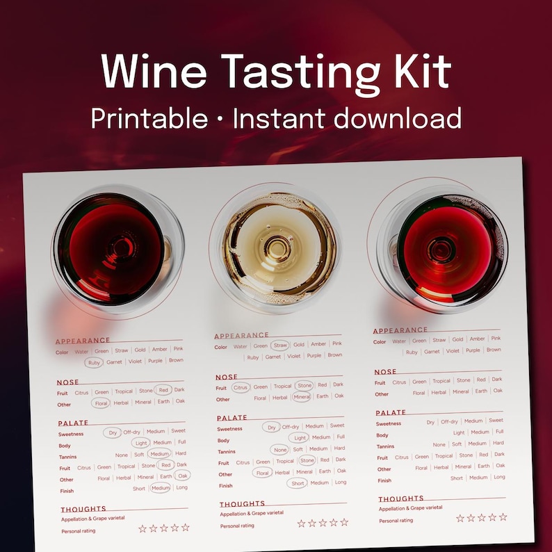 Wine Tasting Party Kit: Modern Minimalist Tasting Notes & Aroma Guide ...
