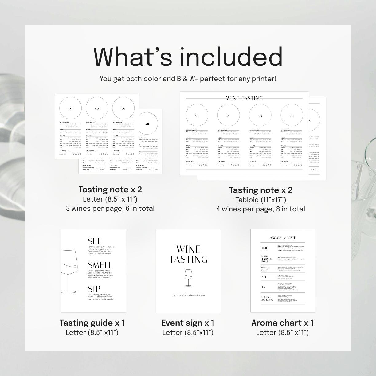 Tasting Notes Design Wine Tasting Party Kit: Modern Minimalist Tasting Notes & Aroma Guide ...