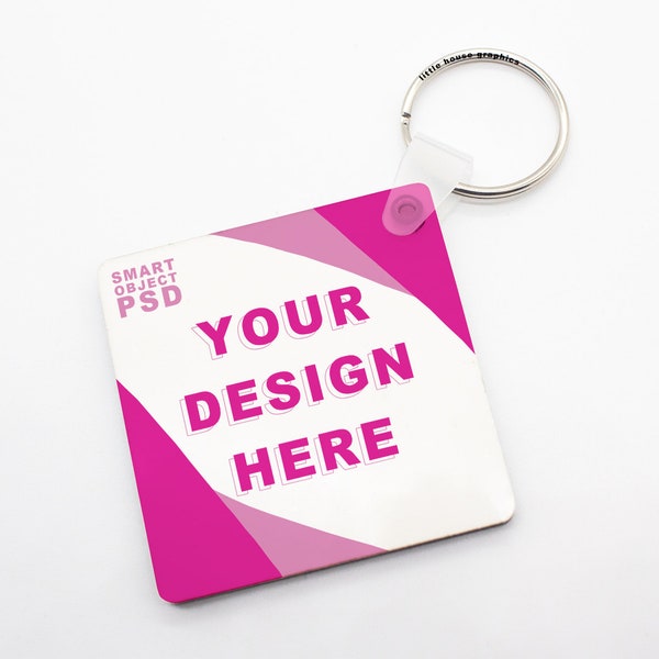 Square Keychain Mockup - Product Photo for MDF Square Key Chain Sublimation Blank - Smart Object PSD Digital Download
