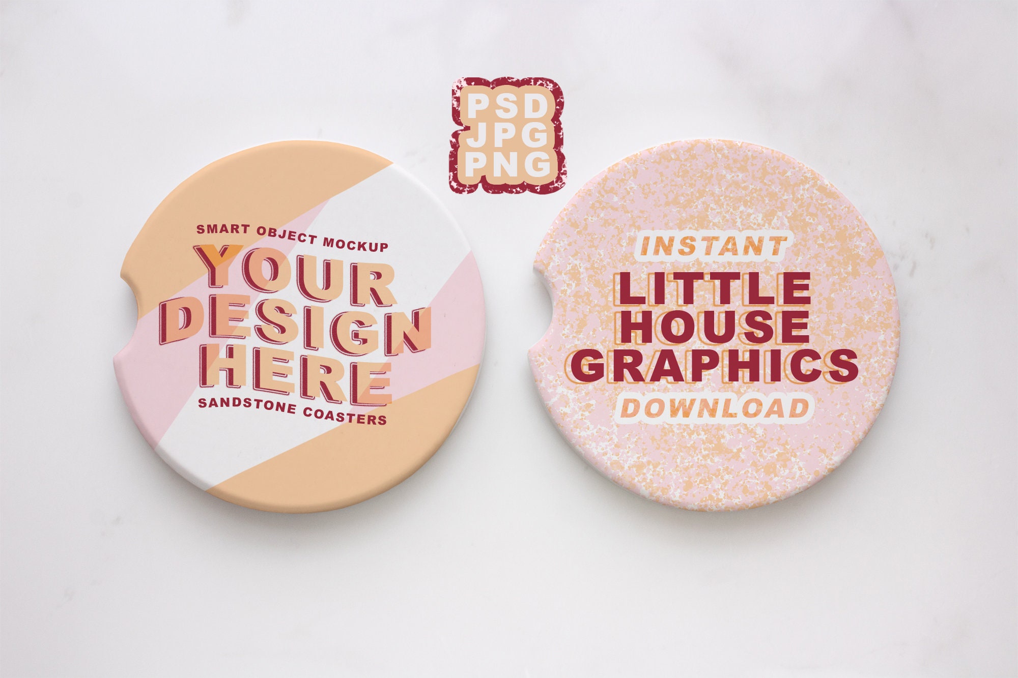 Download Sandstone Car Coasters Mockup Set of 2 Coasters on White | Etsy