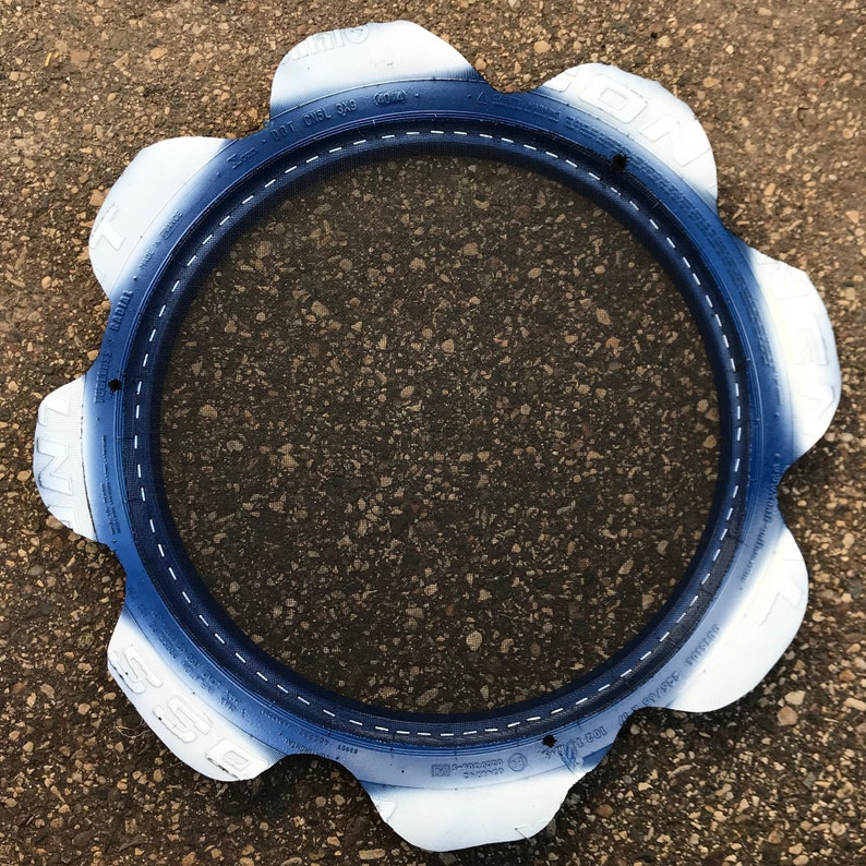 Recycled Tire Bird Feeder Blue/White