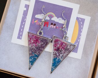Bi-Pride Flower Earrings | Silver Frame
