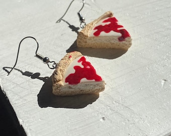 Cheesecake Earrings With Strawberry Drizzle Handmade Polymer Clay Quirky Fun Weird