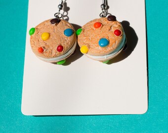 Rainbow Choco Chip Cookie Ice Cream Sandwich Earrings | Polymer CLAY