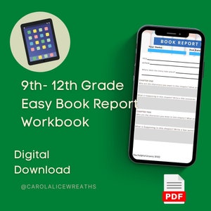 Easy book report workbook, 9th grade book report, homeschoolers book report, step-by-step book report guide, high school report guide
