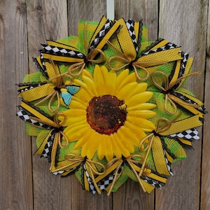 Sunflower pancake wreath, slim sunflower wreath, country sunflower, barndominium decor, for mother-in-law, for gardener best birthday gift image 1
