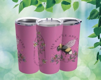 pink bee tumbler, pine bee and flower tumbler, September birthday, beekeeper gift, bee collector, gift for mom, for mother-in-law