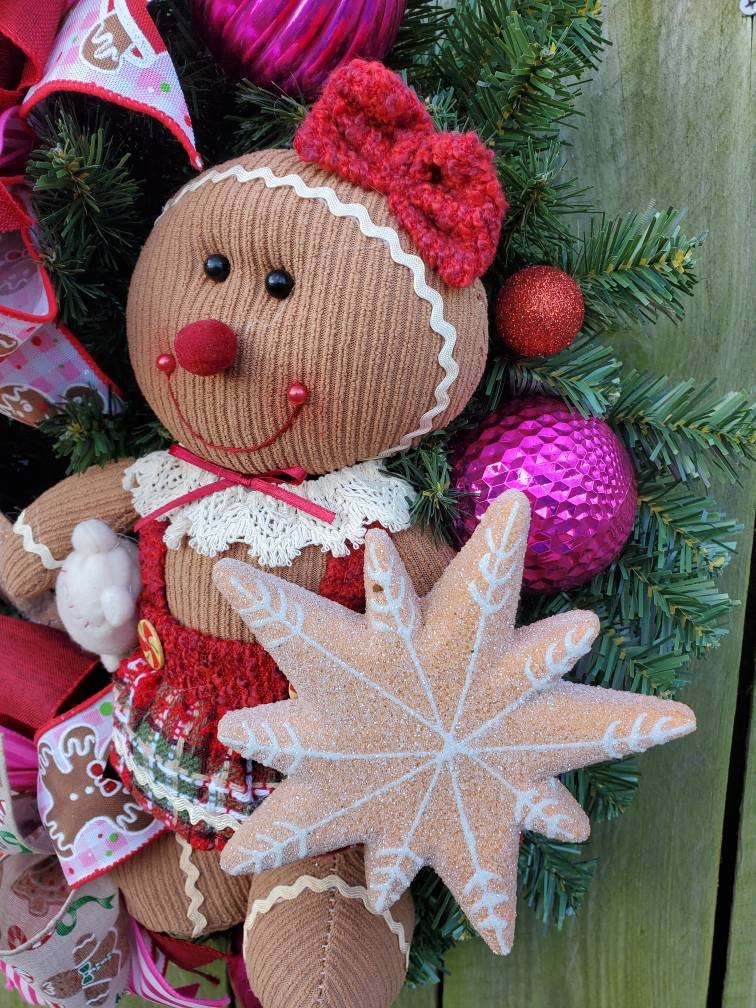 Gingerbread Wreath for Front Door, Cookie Decor, Christmas Wreath With ...