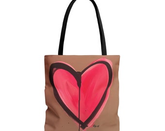 Pink Heart Tote Bag, Reusable Bags