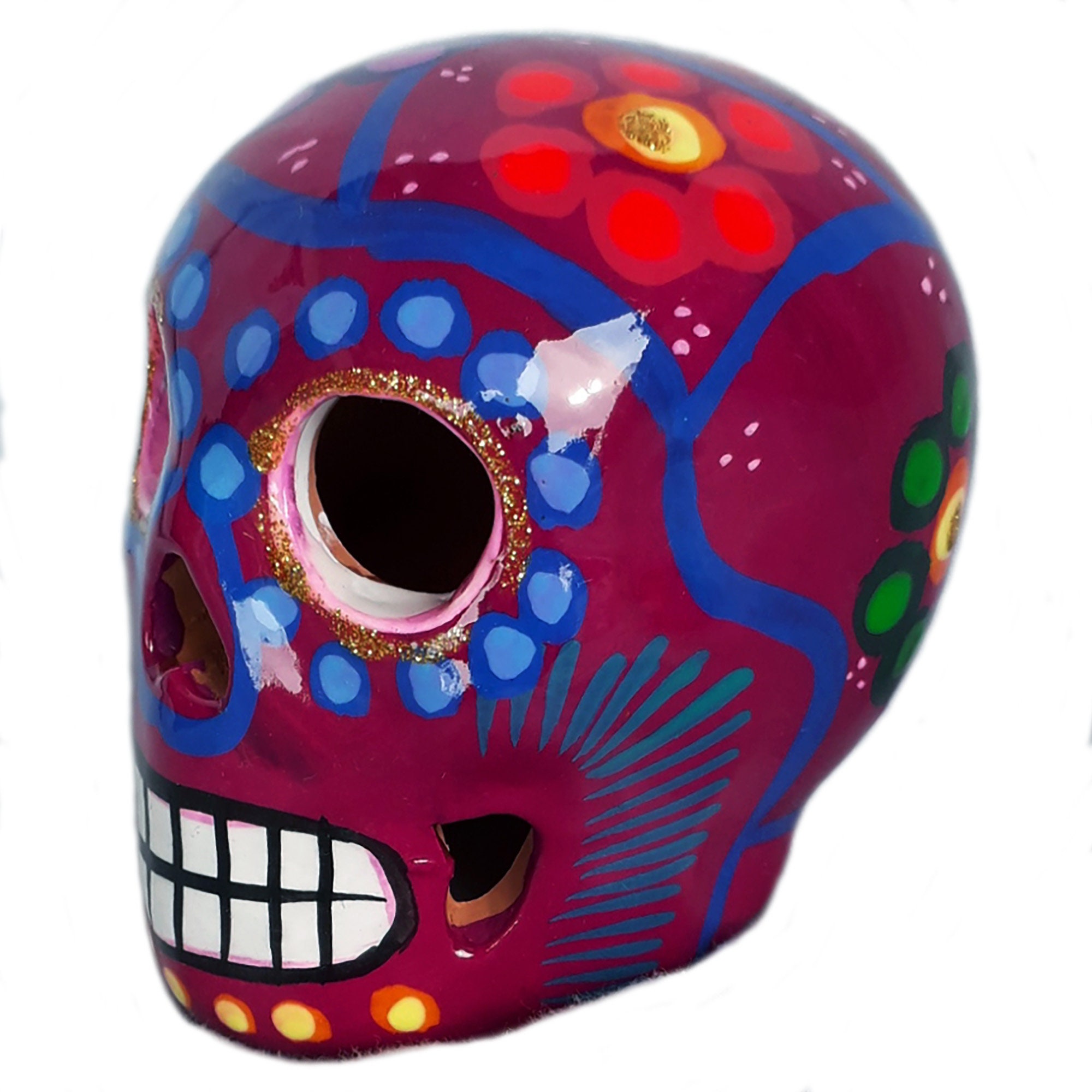 Teschio Messicano Oaxaca Nero - Calavera Artigianale In Terracotta, 8x7x8.5cm - Foto 11