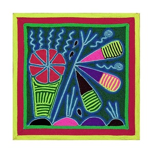 YARN PAINTING, Summer Table, HUICHOL Art, Mexican Shamanic Art, 20 x 20 cm