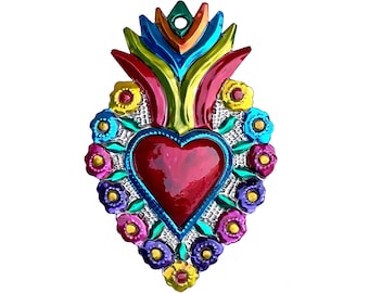 Coeur couleur A, différents modèles, artisanat mexicain, à suspendre, 14,6 x 11,2 cm