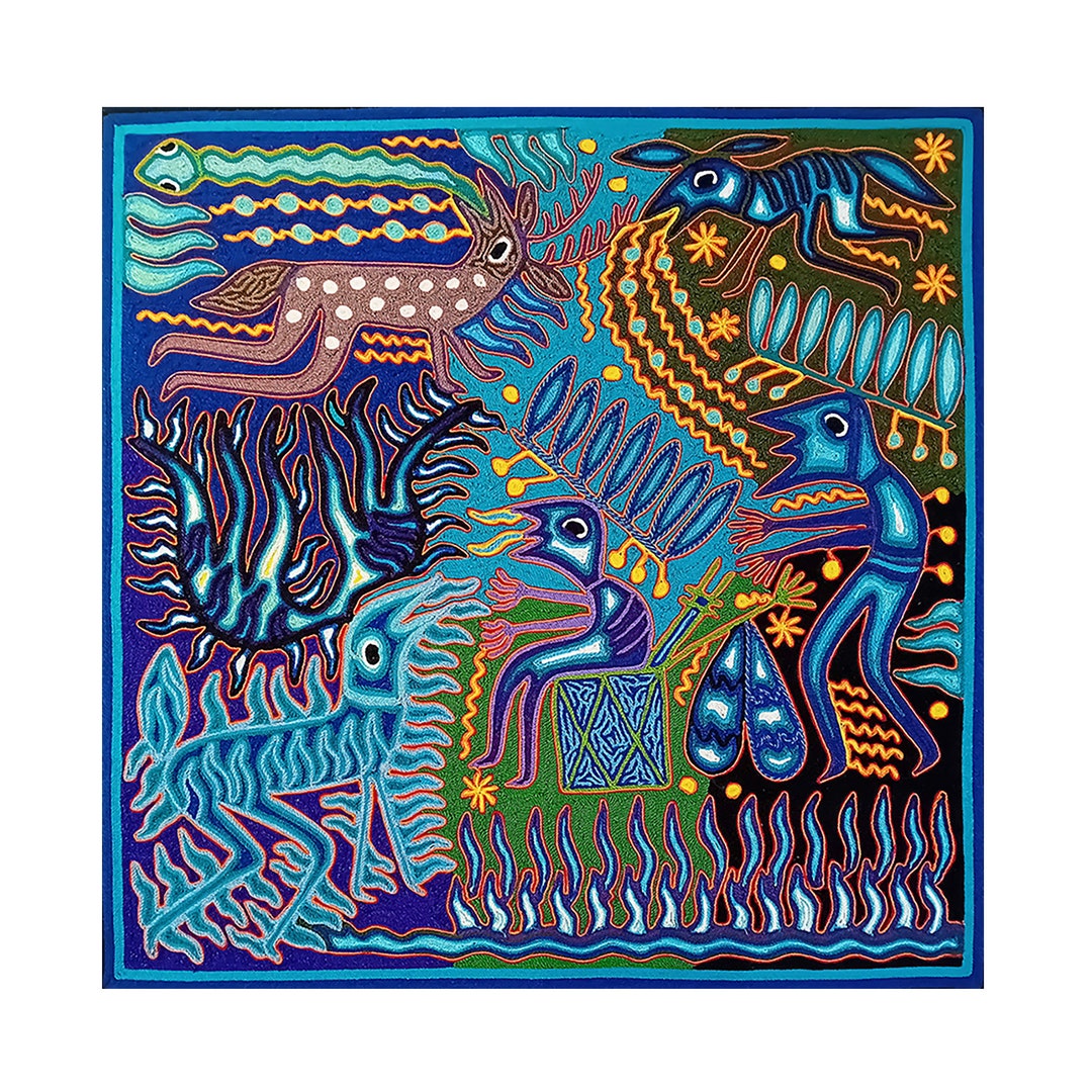 Yarn Painting by Josè Benitez Sanchez, Huichol Art, Tamatsi Maxa