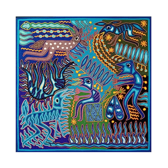 Yarn Painting by Josè Benitez Sanchez, Huichol Art, Tamatsi Maxa