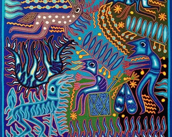 Yarn Painting by Josè Benitez Sanchez, Huichol Art, Tamatsi Maxa