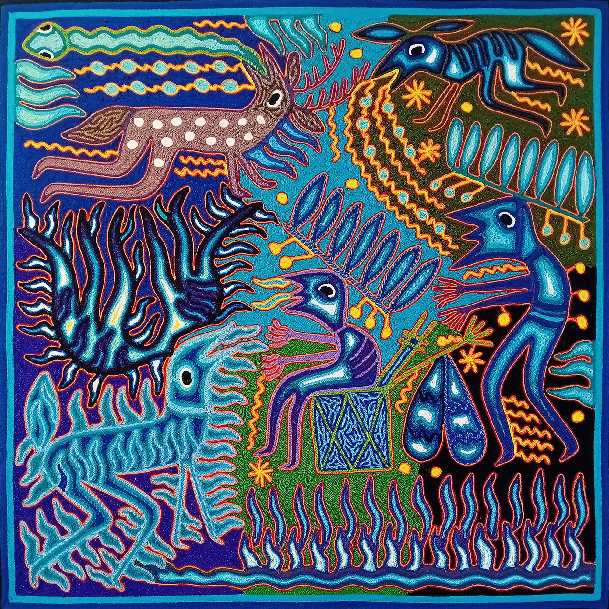 Yarn Painting by Josè Benitez Sanchez, Huichol Art, Tamatsi Maxa