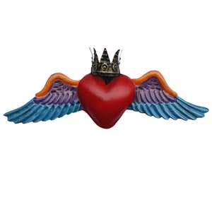 Sacred Winged Heart with Crown, Mexican Crafts, to Hang, 2 sizes