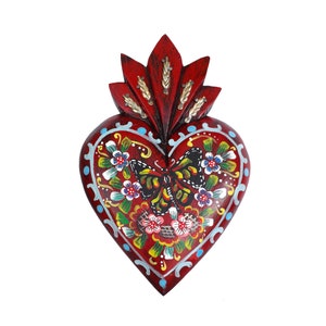 Herz-Jesu-Holz, handverziert, mexikanisches Kunsthandwerk, 19 x 12,5 cm