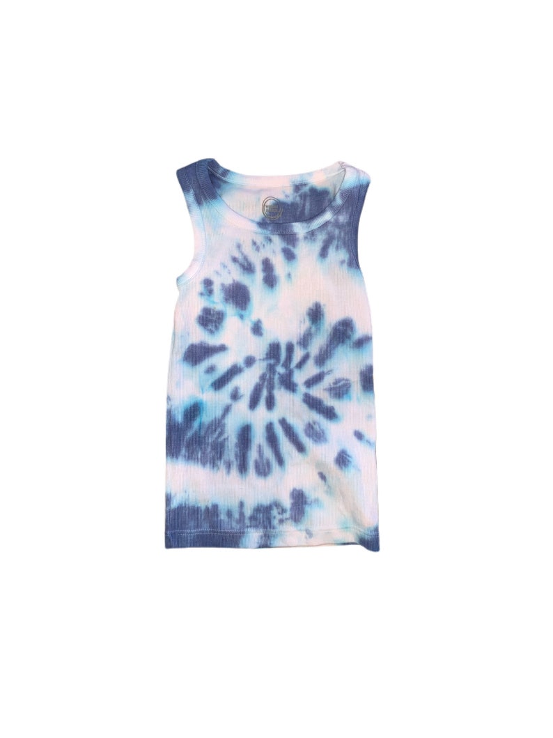 blue spiral tank top size XS : 4-5 unisex sizes Blue and white tie dye kids tank top