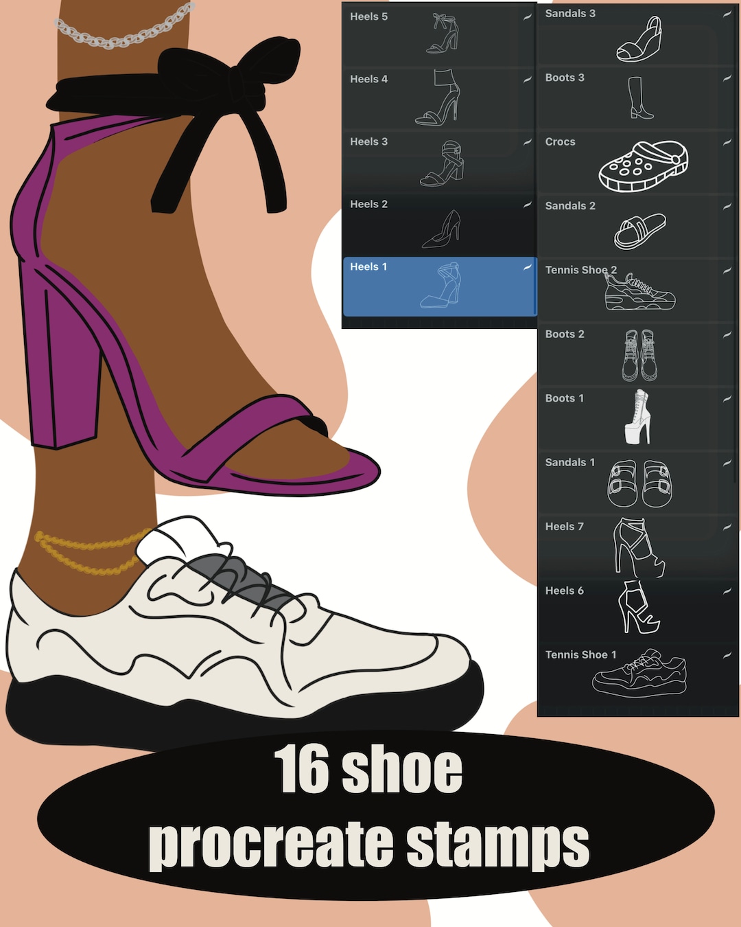 16 Shoe Procreate Brush Stamps Etsy