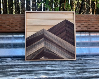 Reclaimed mountain wood wall art: mountain wall hanging, black walnut, natural colors