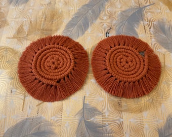 Lot de 2 Dessous de verre en corde macramé couleur rouille