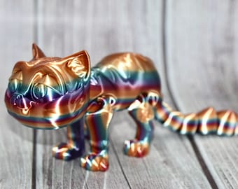 CAT KITTEN KITTY ~ Rainbow ~ Flexi ~ Flexible Articulating ~ 3D Printed ~ Articulated Fidget Toy